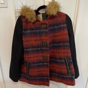 Wool jacket with fur hood